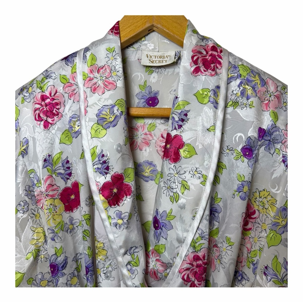 Vintage Robe Victoria's Secret Gold Label Satin Floral Jacquard S 80s Romantic - Picture 3 of 12